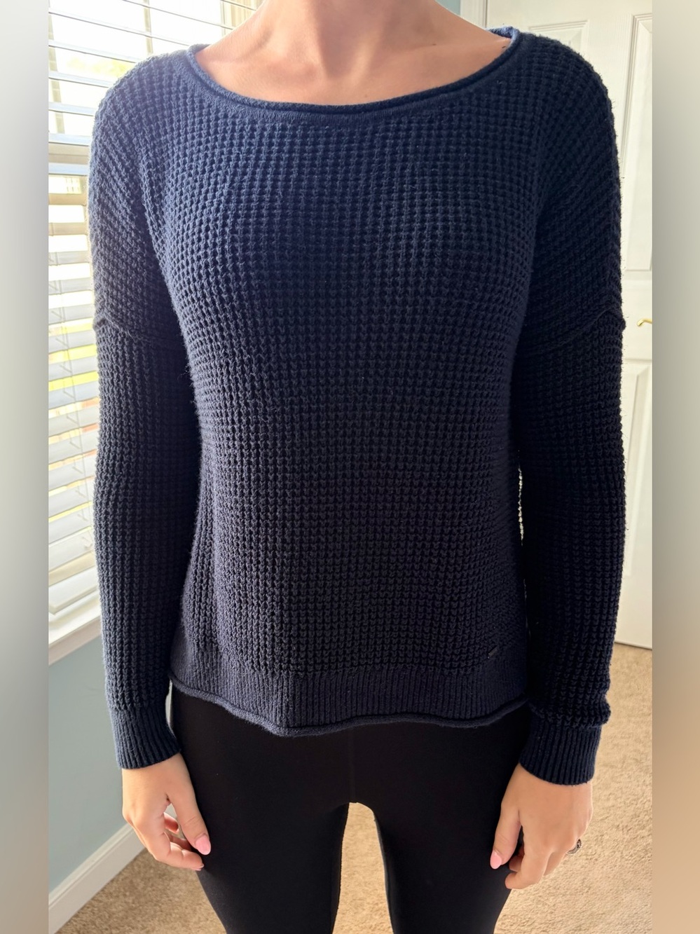 Hollister Co. Beachy Waffle-Knit Crewneck Pullover Sweater Navy Blue XS 2017 Y2K